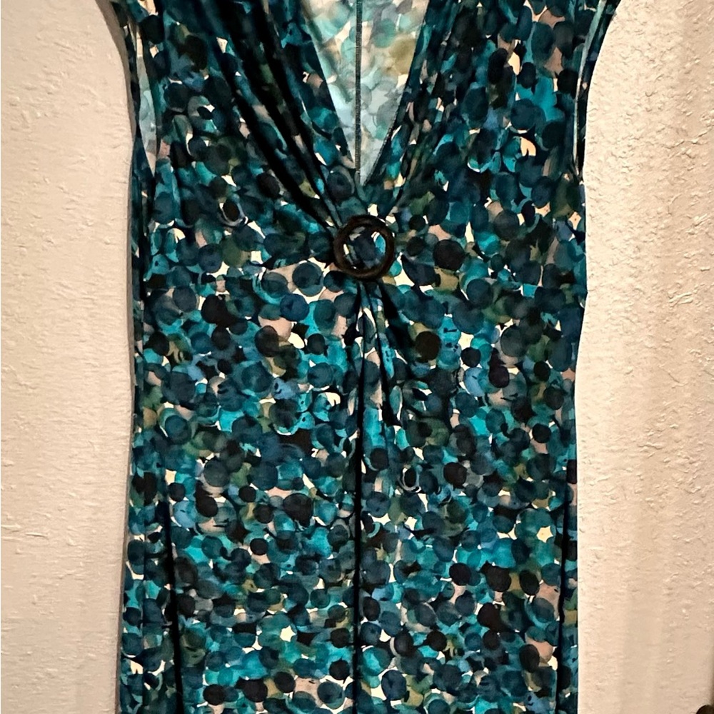 Jones Wear Teal and Black Abstract Dress